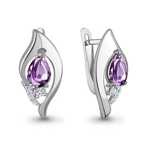 Серьги с английским замком Aquamarine,  серебро 925 проба, вставка фианит (Aquamarine, Россия)