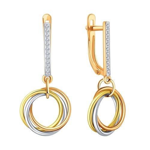 Серьги длинные Karatov, красное золото 585 проба, вставка фианит (Karatov, Россия)