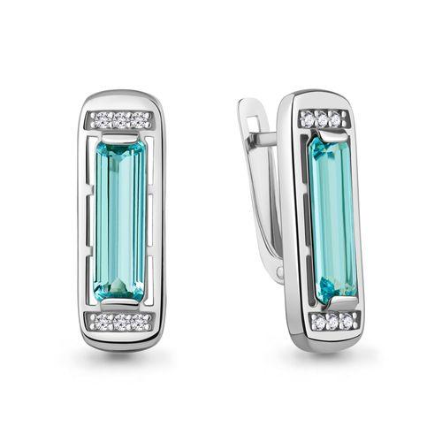 Серьги с английским замком Aquamarine,  серебро 925 проба, вставка фианит (Aquamarine, Россия)