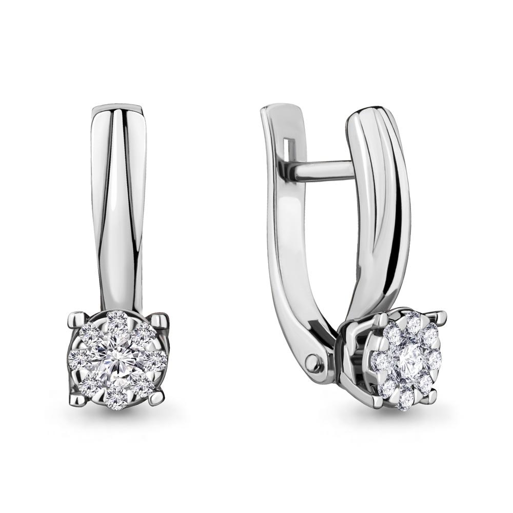 Серьги с английским замком Aquamarine, белое золото 585 проба, вставка бриллиант (Aquamarine, Россия)