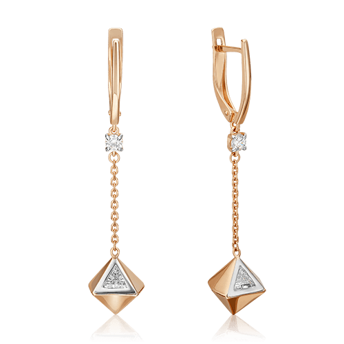Серьги длинные Platina Jewellery, красное золото 585 проба, вставка фианит