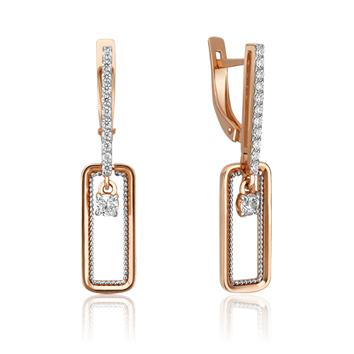 Серьги длинные Platina Jewellery, красное золото 585 проба, вставка фианит