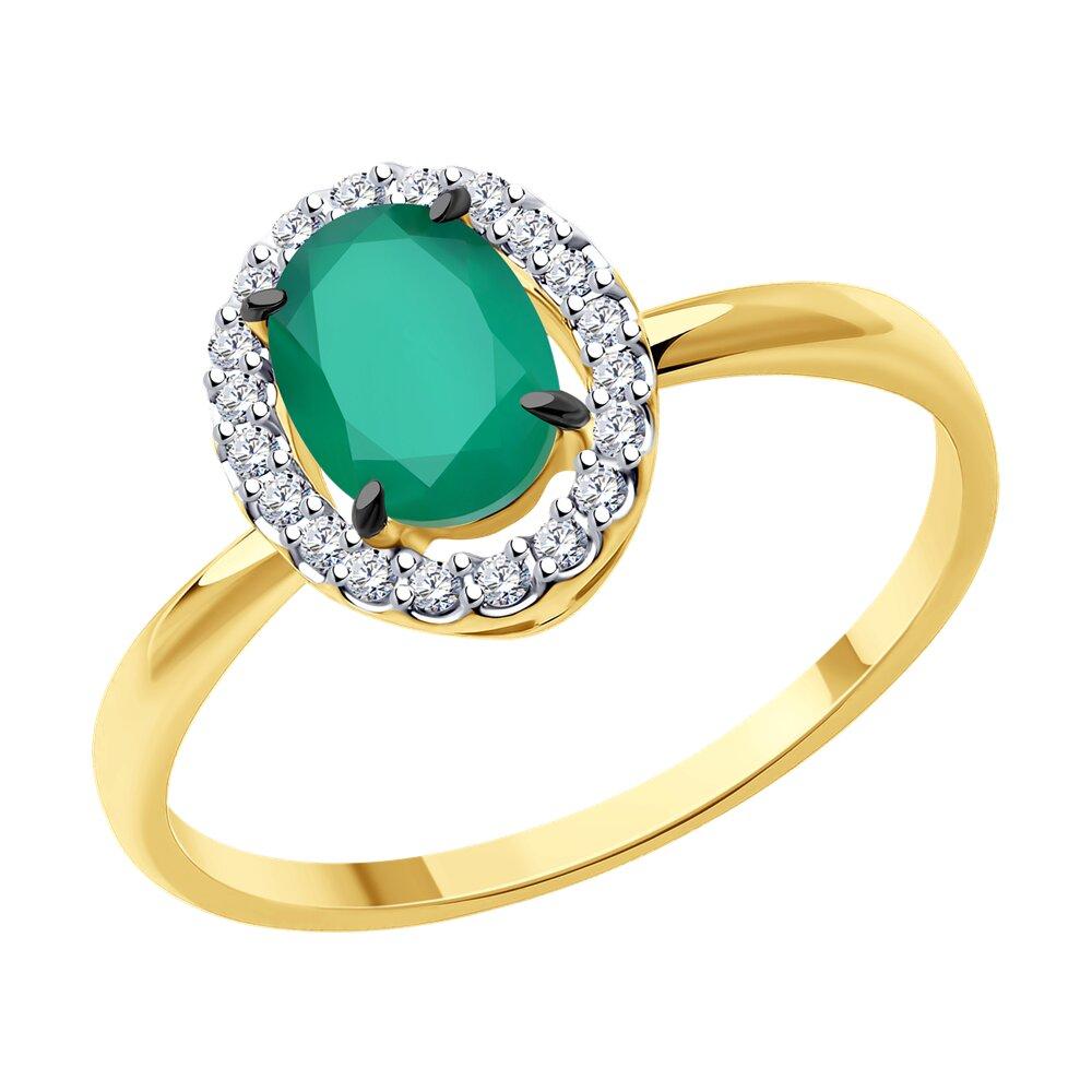 Кольцо декоративное, желтое золото 585 проба, вставка фианит/агат (Россия)