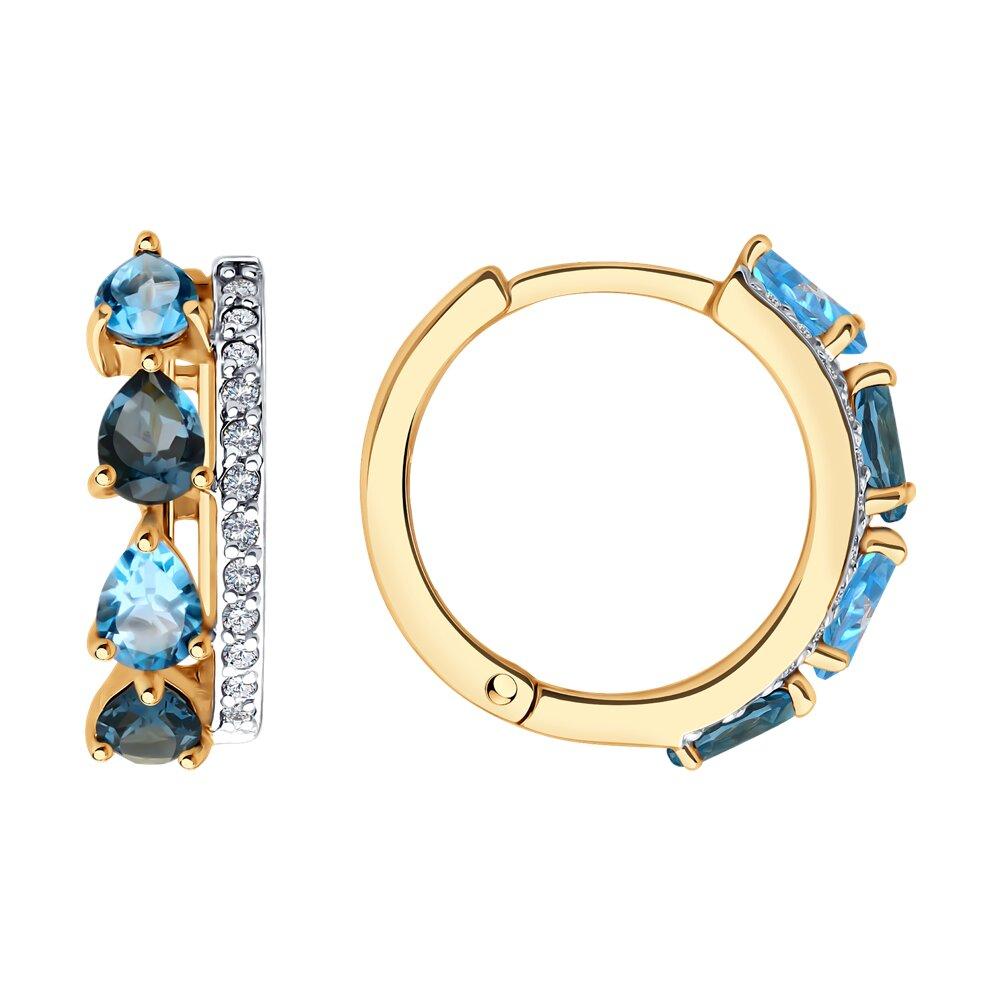 Серьги с английским замком, красное золото 585 проба, вставка фианит/топаз (Россия)