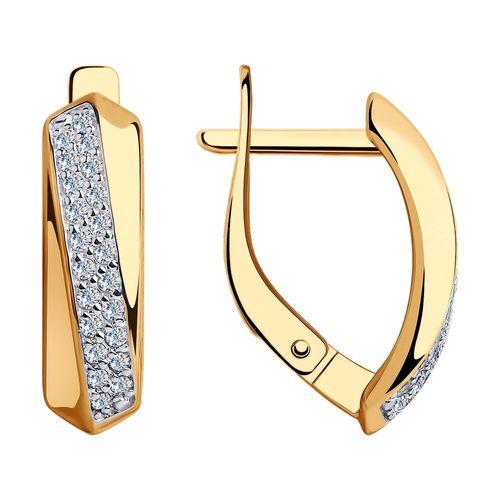 Серьги с английским замком Sokolov и Diamant, красное золото 585 проба, вставка фианит (Sokolov и Diamant, Россия)