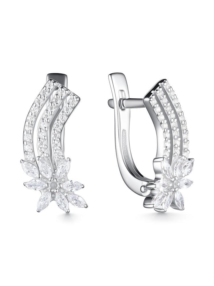 Серьги с английским замком,  серебро 925 проба, вставка фианит (Россия)