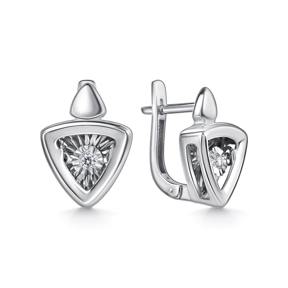 Серьги с английским замком Grigoriev, белое золото 585 проба, вставка бриллиант