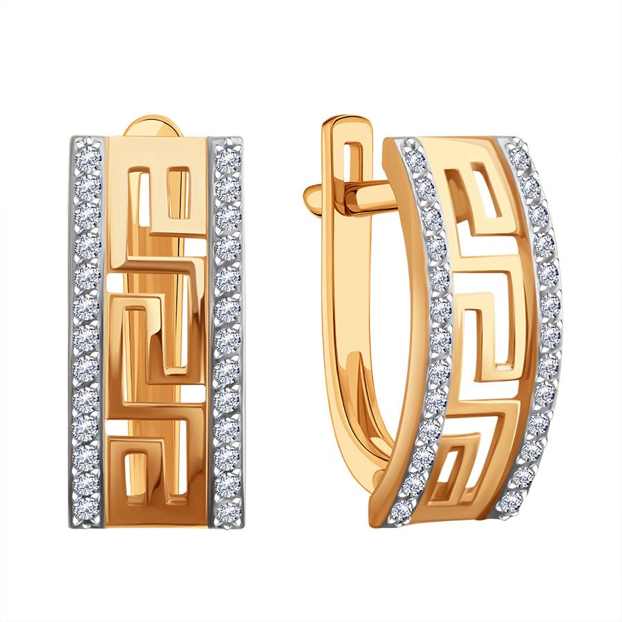 Серьги с английским замком Karatov, красное золото 585 проба, вставка фианит (Karatov, Россия)