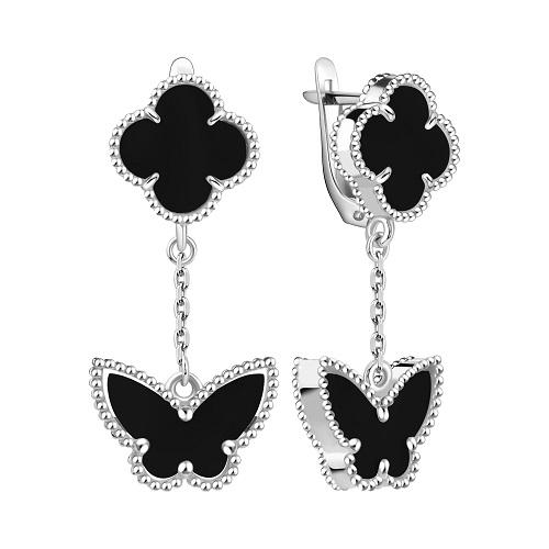 Серьги длинные TALANT,  серебро 925 проба, вставка оникс
