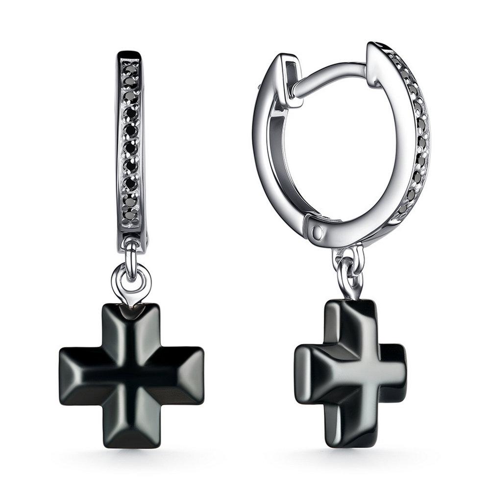 Серьги длинные,  серебро 925 проба, вставка фианит (Россия)