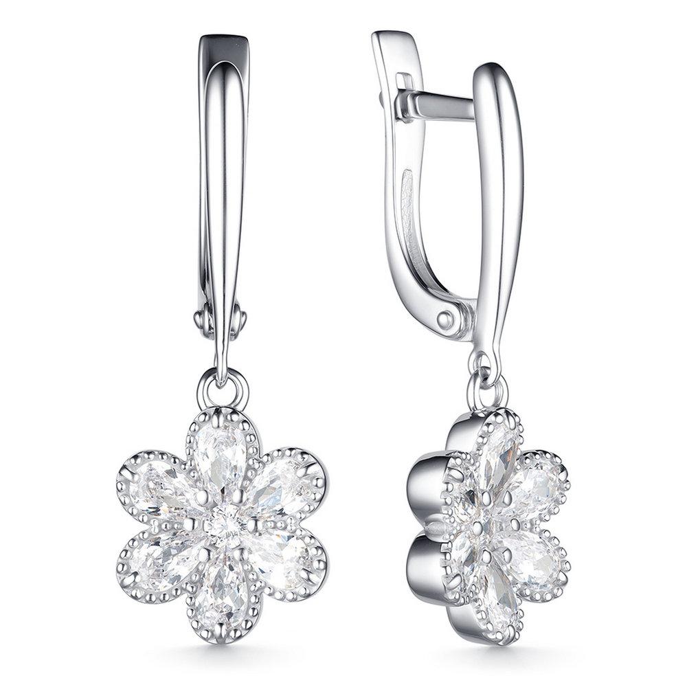 Серьги длинные,  серебро 925 проба, вставка фианит (Россия)