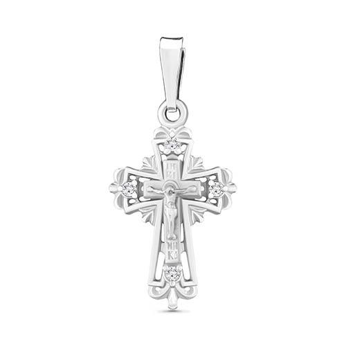 Подвеска крестик Aquamarine,  серебро 925 проба, вставка фианит