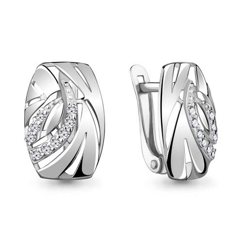 Серьги с английским замком Aquamarine,  серебро 925 проба, вставка фианит (Aquamarine, Россия)