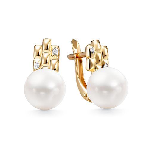 Серьги с английским замком Zlato, красное золото 585 проба, вставка фианит/жемчуг (Zlato, Россия)