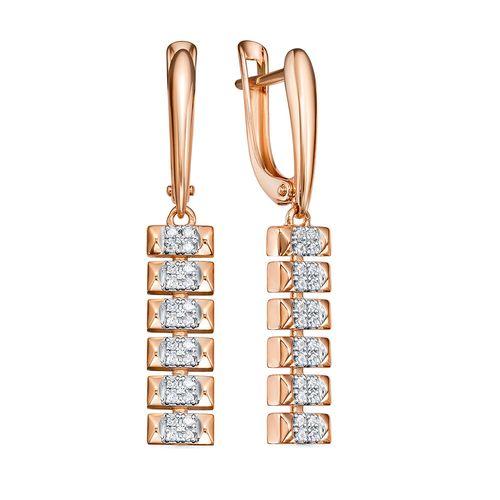 Серьги длинные, красное золото 585 проба, вставка фианит (Беларусь)