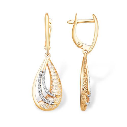 Серьги длинные 7 Карат, красное золото 585 проба, вставка фианит (7 Карат, Беларусь)