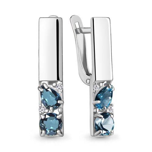 Серьги с английским замком Aquamarine,  серебро 925 проба, вставка фианит