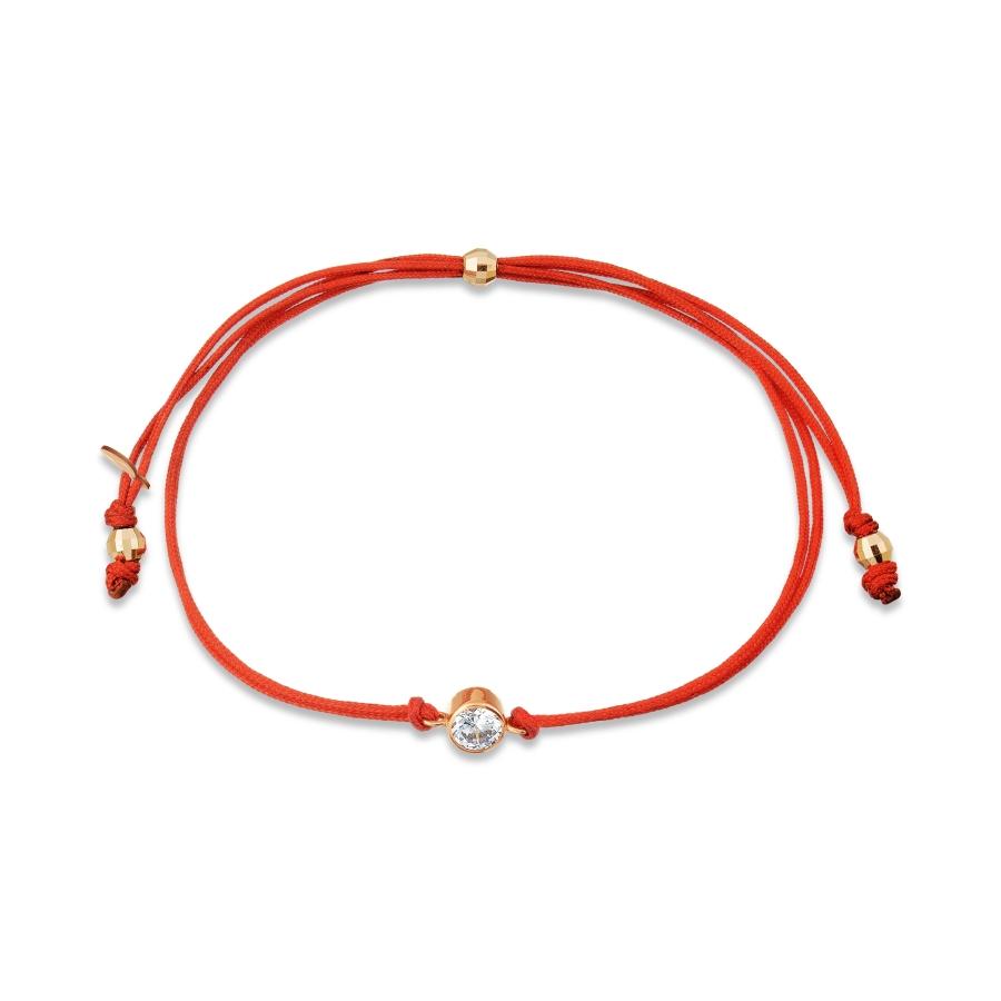 Браслет на шнурке Karatov, красное золото 585 проба, вставка текстиль/фианит