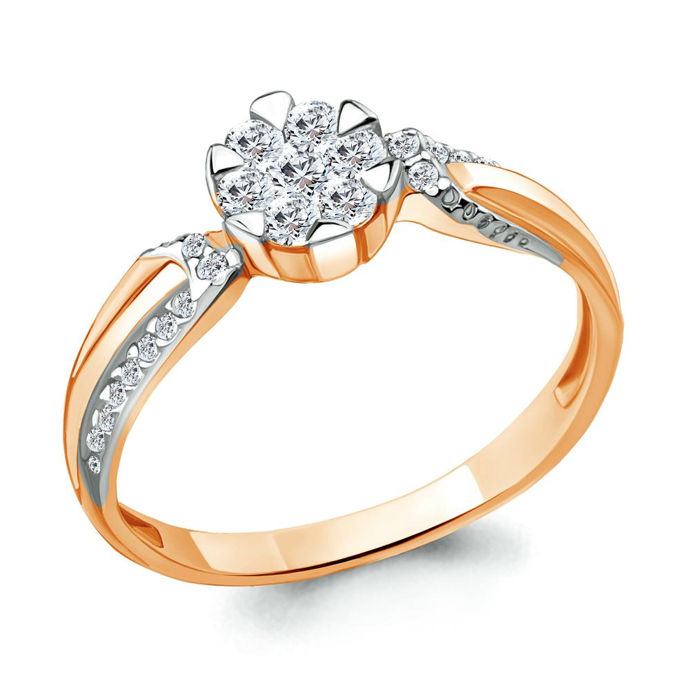 Кольцо декоративное Aquamarine, красное золото 585 проба, вставка фианит (Aquamarine, Россия)