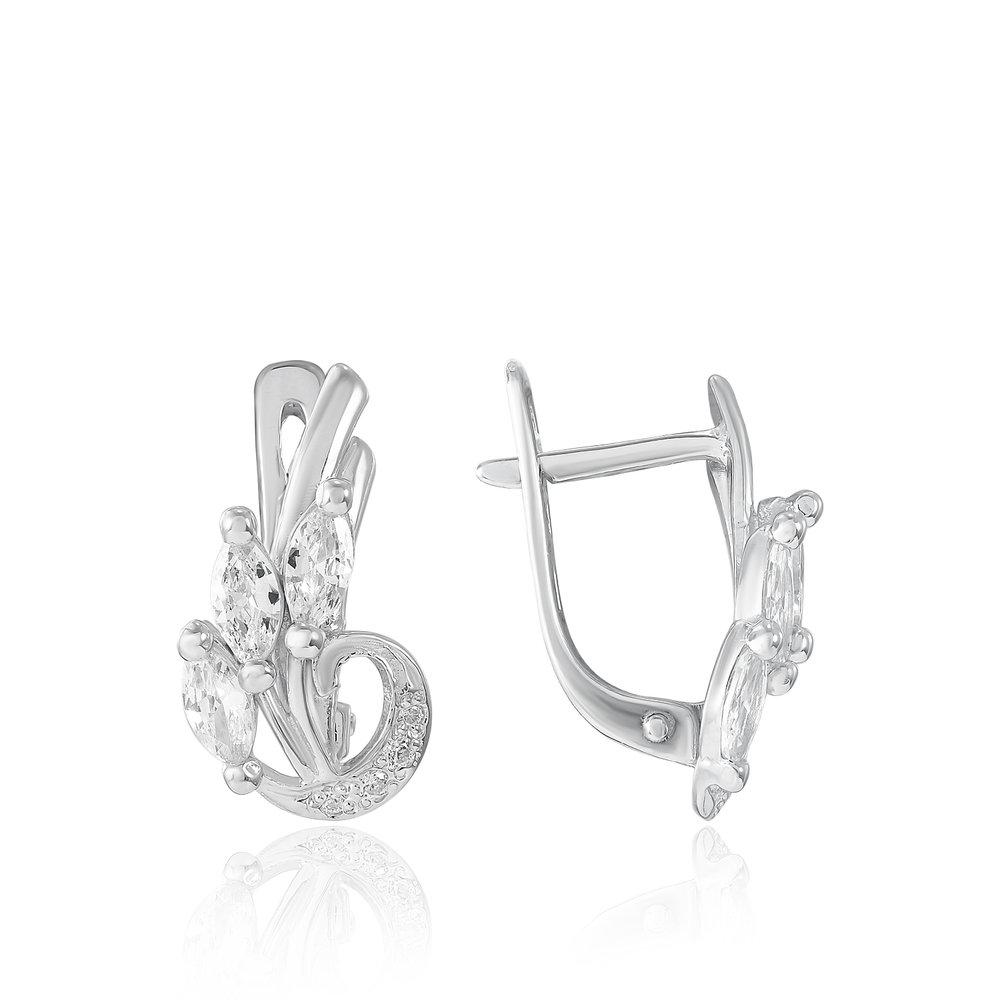 Серьги с английским замком,  серебро 925 проба, вставка фианит (Россия)