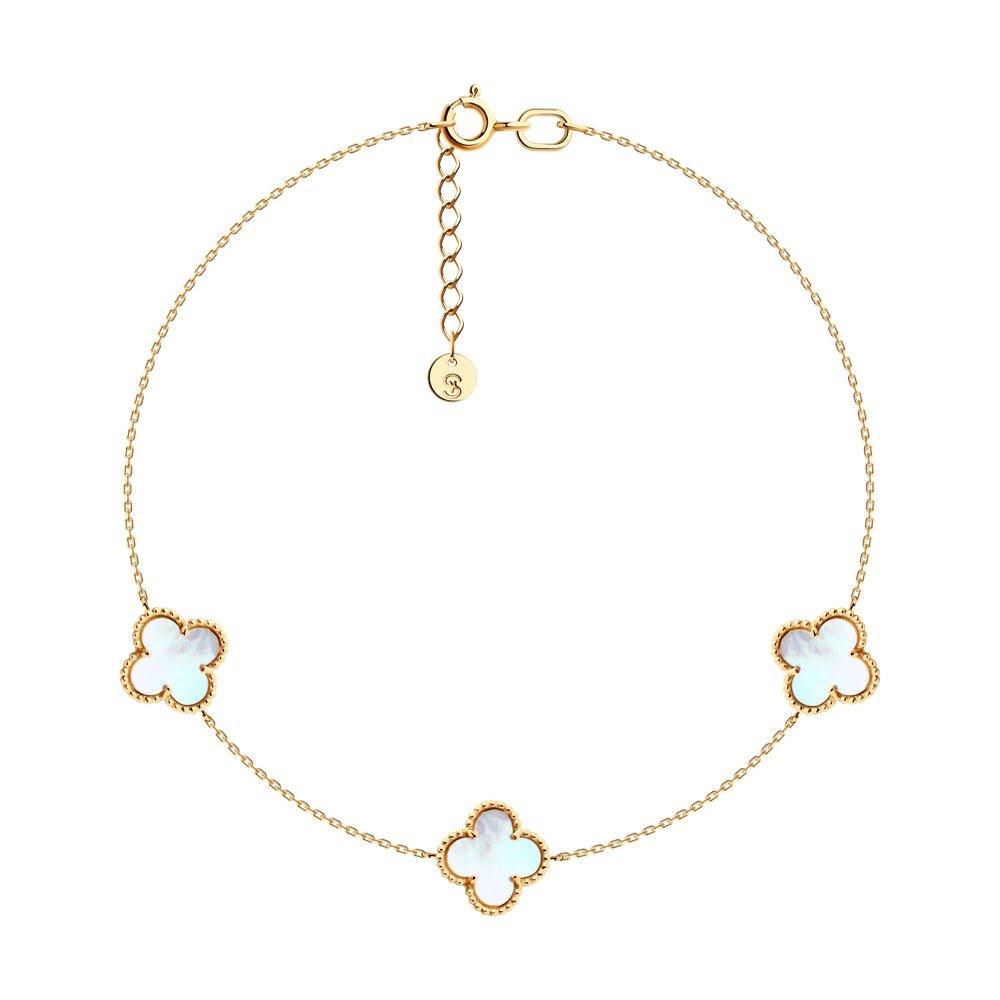 Браслет декоративный, красное золото 585 проба, вставка перламутр (Россия)