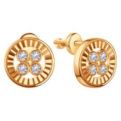 Серьги пусеты Karatov, красное золото 585 проба, вставка фианит (Karatov, Россия)