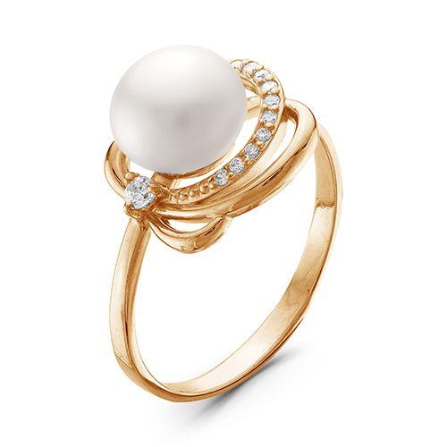 Кольцо декоративное Zlato, красное золото 585 проба, вставка фианит/жемчуг (Zlato, Россия)