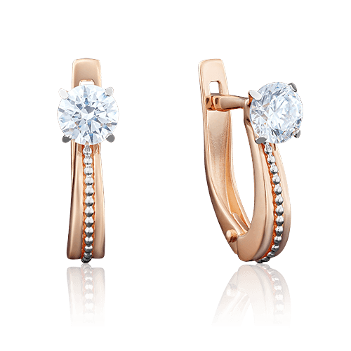 Серьги с английским замком Platina Jewellery, красное золото 585 проба, вставка фианит