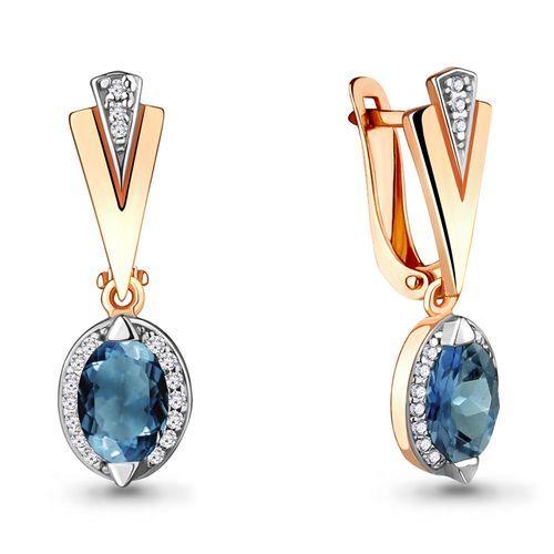 Серьги длинные Aquamarine, красное золото 585 проба, вставка фианит