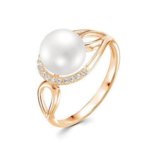 Кольцо декоративное Zlato, красное золото 585 проба, вставка фианит/жемчуг