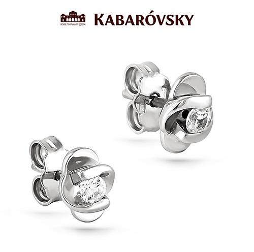 Серьги пусеты KABAROVSKY,  серебро 925 проба, вставка фианит