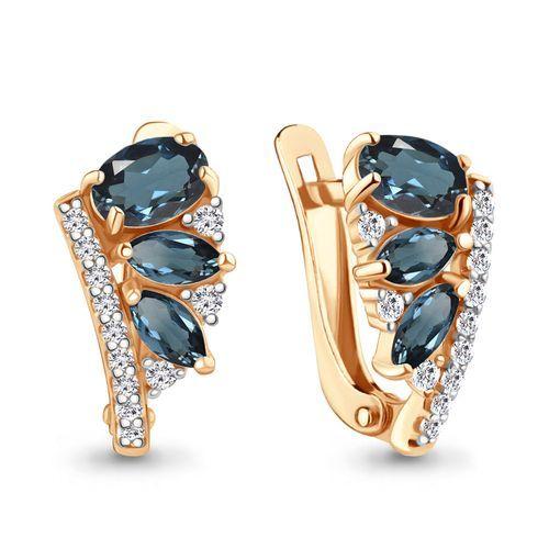 Серьги с английским замком Aquamarine, красное золото 585 проба, вставка фианит