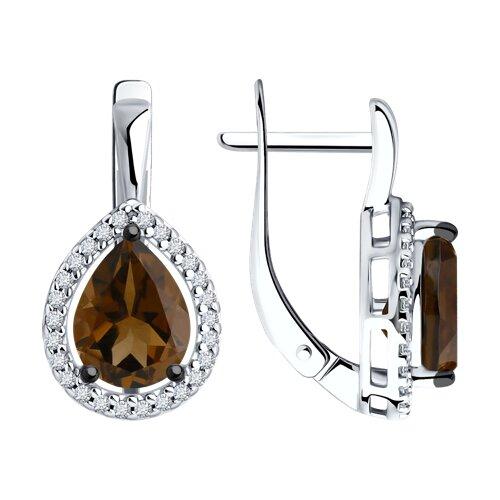 Серьги с английским замком Diamant,  серебро 925 проба, вставка раухтопаз