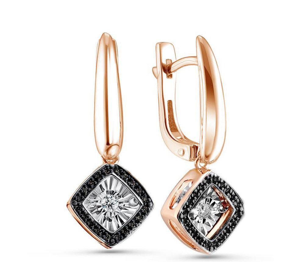 Серьги длинные Grigoriev, красное золото 585 проба, вставка бриллиант