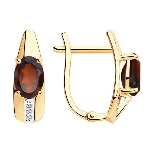 Серьги с английским замком SOKOLOV, красное золото 585 проба, вставка гранат/фианит