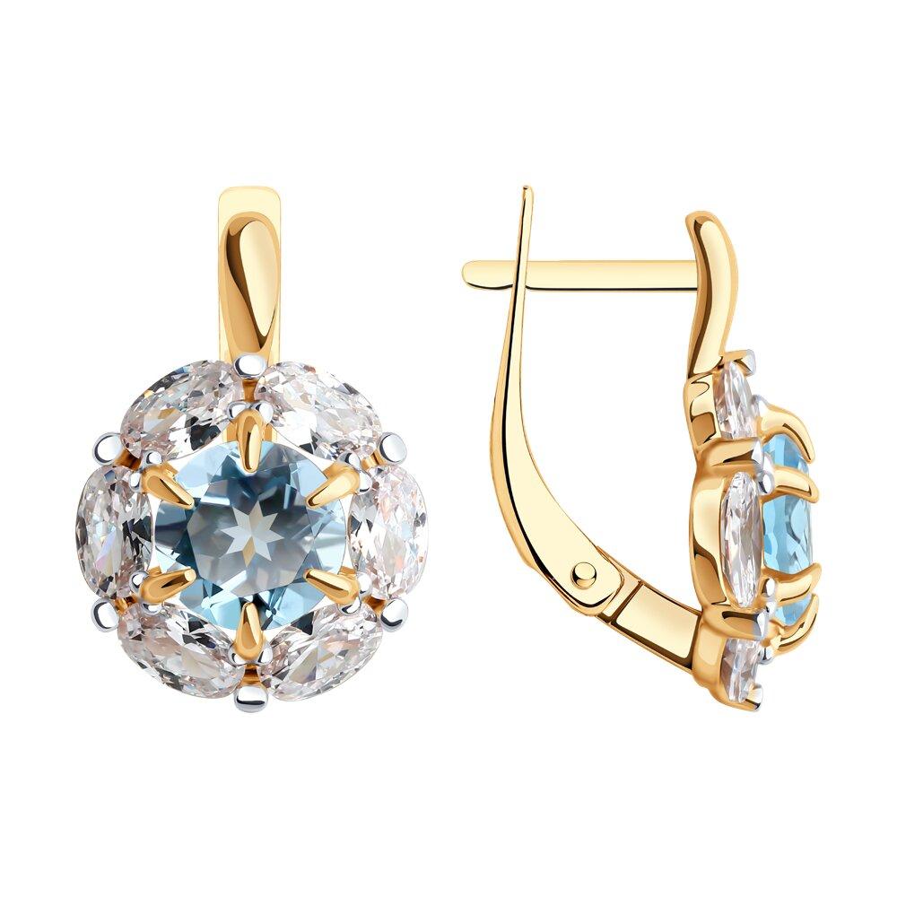 Серьги с английским замком, красное золото 585 проба, вставка фианит/топаз (Россия)