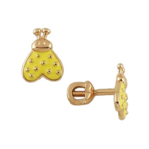 Серьги детские SANIS, красное золото 585 проба, вставка эмаль