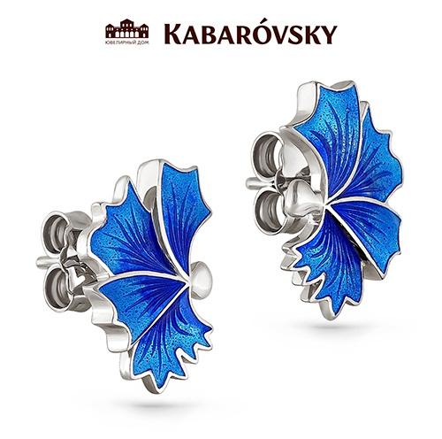 Серьги пусеты KABAROVSKY,  серебро 925 проба, вставка эмаль