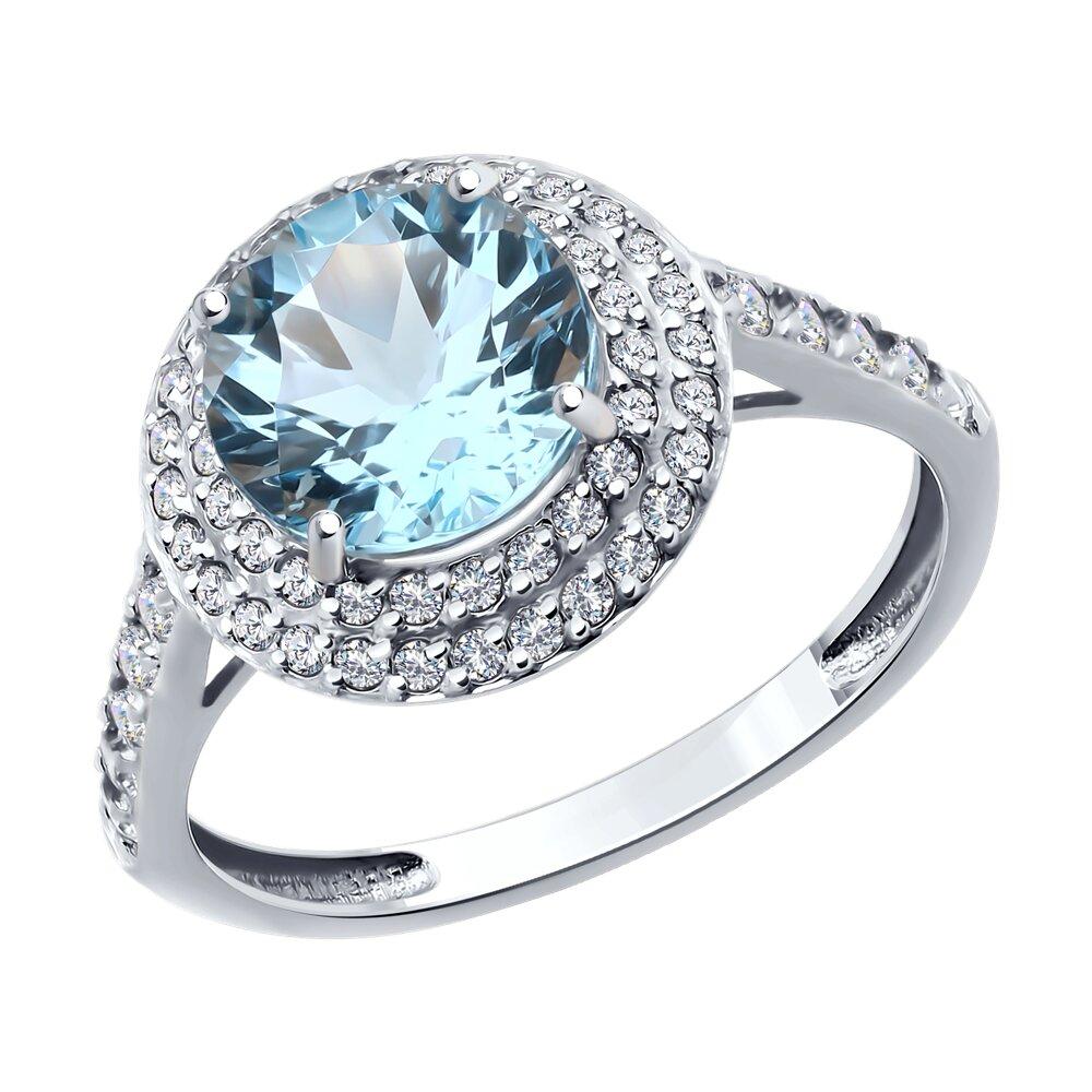 Кольцо декоративное, белое золото 585 проба, вставка фианит/топаз (Россия)