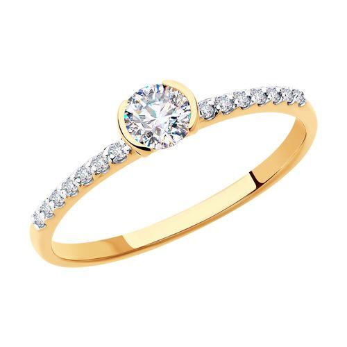 Кольцо помолвочное Sokolov и Diamant, красное золото 585 проба, вставка фианит (Sokolov и Diamant, Россия)