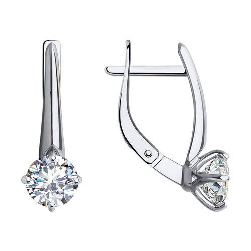 Серьги с английским замком Sokolov и Diamant, белое золото 585 проба, вставка фианит (Sokolov и Diamant, Россия)