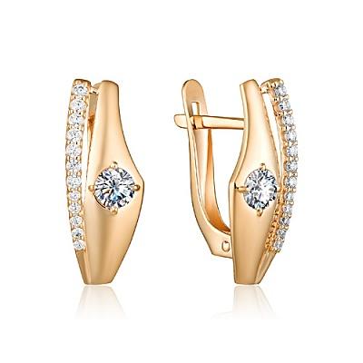 Серьги с английским замком TALANT, красное золото 585 проба, вставка фианит (TALANT, Россия)