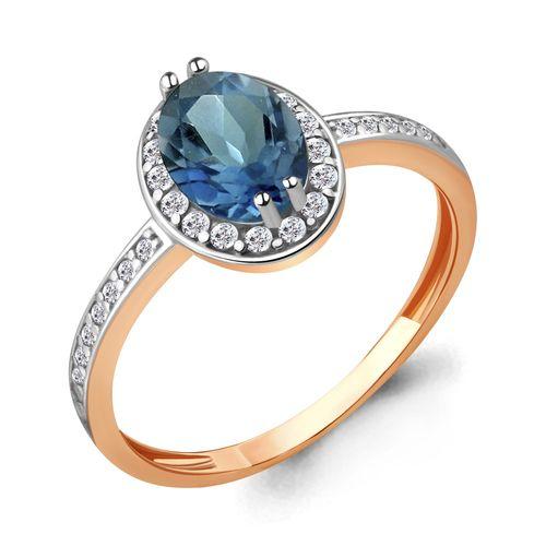 Кольцо декоративное Aquamarine, красное золото 585 проба, вставка фианит