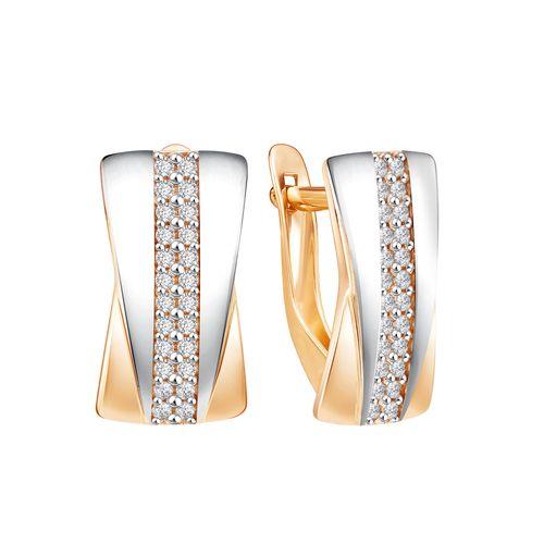 Серьги с английским замком ZOLOTYE UZORY, красное золото 585 проба, вставка цирконий (ZOLOTYE UZORY, Россия)