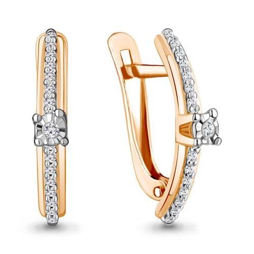 Серьги с английским замком Aquamarine, красное золото 585 проба, вставка бриллиант (Aquamarine, Россия)