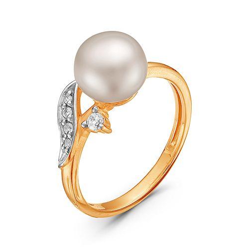 Кольцо декоративное Zlato, красное золото 585 проба, вставка фианит/жемчуг (Zlato, Россия)