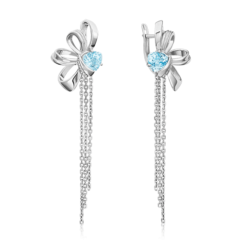 Серьги длинные Platina Jewellery,  серебро 925 проба, вставка топаз