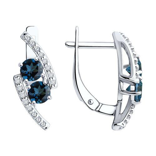 Серьги с английским замком SOKOLOV,  серебро 925 проба, вставка фианит/топаз (SOKOLOV, Россия)