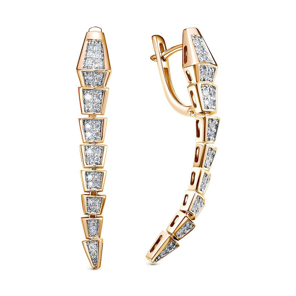 Серьги длинные RoseGrace, красное золото 585 проба, вставка бриллиант