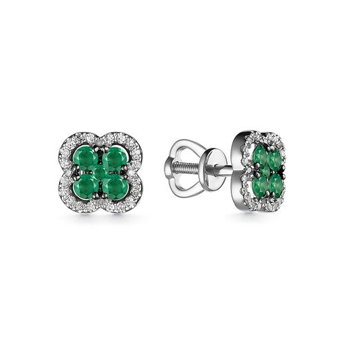 Серьги пусеты Bellissima, белое золото 585 проба, вставка бриллиант (Bellissima, Россия)